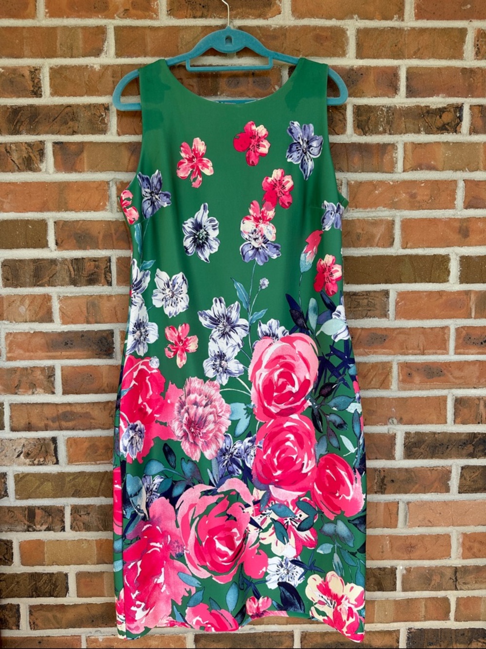 Roz & Ali Green Floral Print Dress with Pink Accents